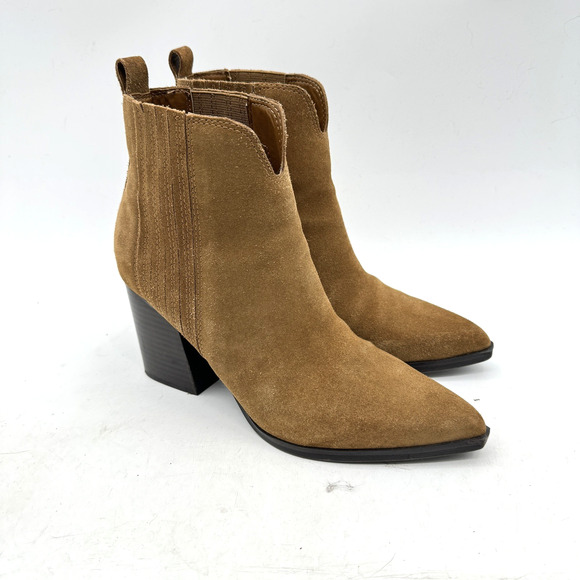 Marc Fisher Maree Heeled Western Boots Sz 8M Chestnut Brown Suede Leather Boho - Picture 2 of 10